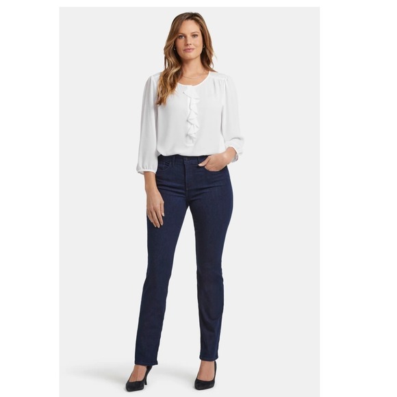 NYDJ Denim - NYDJ Marilyn Straight Leg Jeans Black Denim Size 10P Petite High Rise Stretch